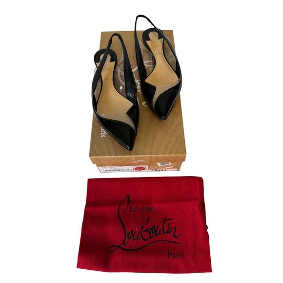 Christian Louboutin V Dec Black Patent Leather Ballerina Slingback Flats 37.5 - Picture 5 of 11